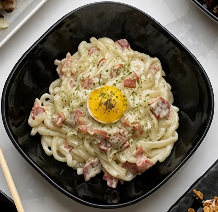Carbonara creamy udon at Pocket Holic, Kensington, Calgary